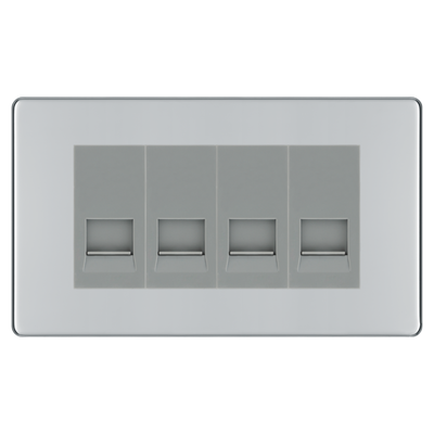 BG Screwless Polished Chrome 4 Gang Master Telephone Socket, Screw Terminal - Grey Insert by British General (BG-FPCBTMS4G)