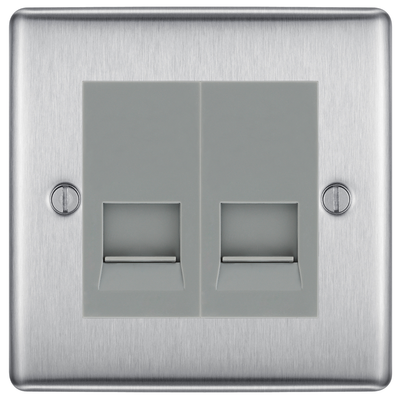 BG Nexus Brushed Steel Double Master Telephone Socket, Screw Terminal - Grey Insert by British General (BG-NBSBTMS2G)