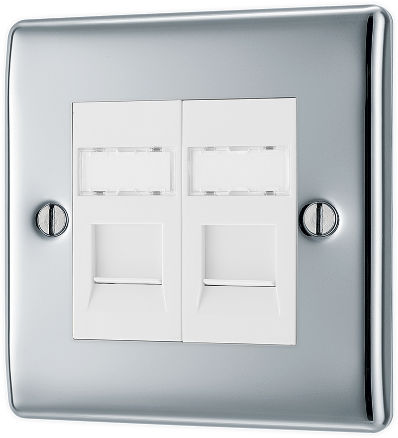 BG NPCRJ452 Nexus Metal Polished Chrome 2 Gang RJ45 Data Outlet