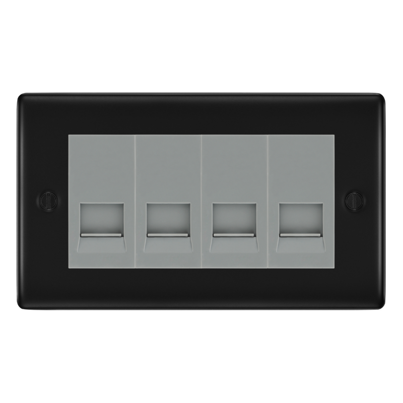 BG Nexus Matt Black 4 Gang Master Telephone Socket - Grey Insert