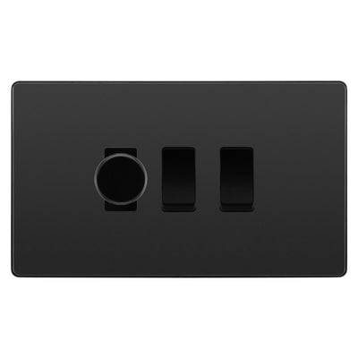 BG Evolve Black Chrome 3 Gang Switch 1x Trailing Edge LED Dimmer 2x Intermediate Custom Grid Switch by British General (BG-Evolve-BC-3G-CUSTOM-1x-Dimmer-2x-INT)