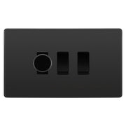 BG Evolve Black Chrome 3 Gang Switch 1x Trailing Edge LED Dimmer 2x Intermediate Custom Grid Switch by British General (BG-Evolve-BC-3G-CUSTOM-1x-Dimmer-2x-INT)