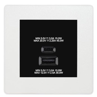 BG Evolve Pearl White 45W USB Wall Socket Euro Module USB-A & C - Black Insert by British General (BG-PCDCLEMS2W+EMUSBAC45B)