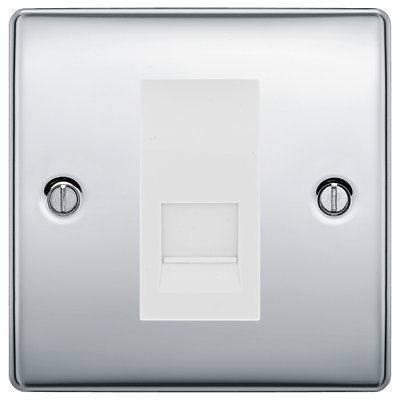 BG Nexus Polished Chrome Single Secondary Telephone Socket, Screw Terminal - White Insert by British General (BG-NPCEMS1+EMBTSSW)