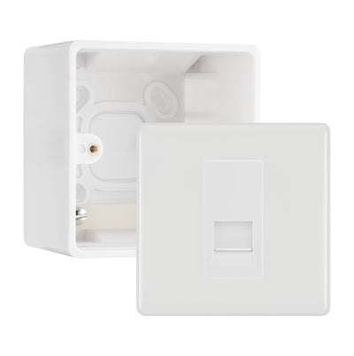 BG White Moulded Single RJ11 Telephone Socket Euro Module with 50mm Back Box - White Insert by British General (BG-EMRJ11W-1G-50)
