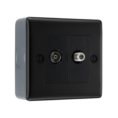 BG Nexus Metal Matt Black 2 Gang Double Satellite & Co-axial Socket NFB65
