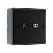 BG Nexus Metal Matt Black 2 Gang Double Satellite & Co-axial Socket NFB65 by British General (BG-NFB65+MC501-01)
