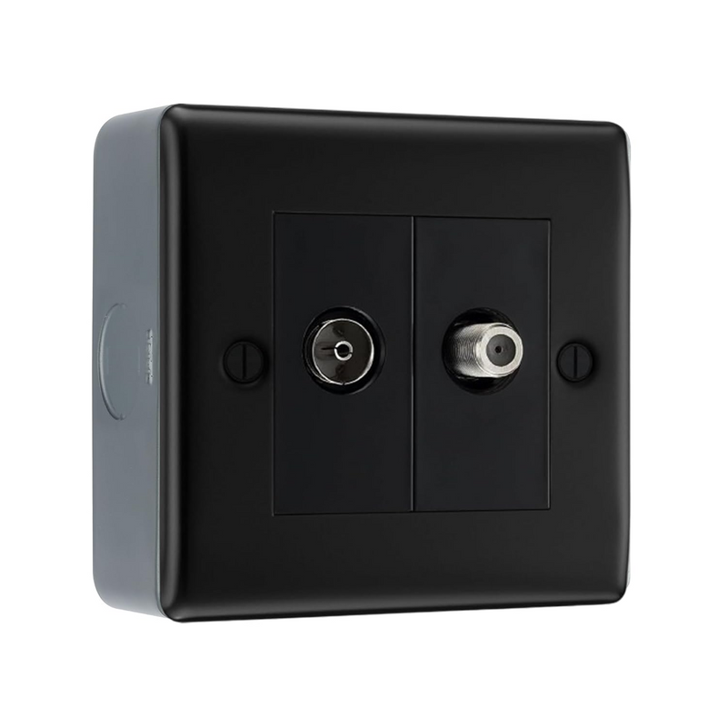 BG Nexus Metal Matt Black 2 Gang Double Satellite & Co-axial Socket NFB65