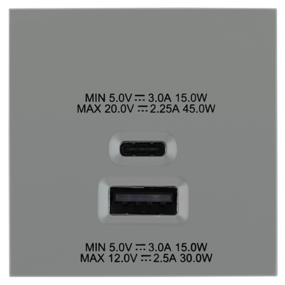 BG EMUSBAC45G Euro Module 2 Port A & C 45 USB Charging Module - Grey