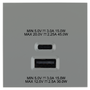 BG EMUSBAC45G Euro Module 2 Port A & C 45 USB Charging Module - Grey by British General (BG-EMUSBAC45G)