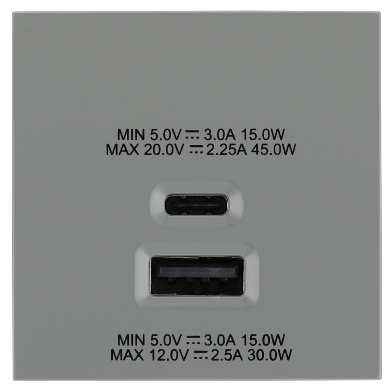 BG EMUSBAC45G Euro Module 2 Port A & C 45 USB Charging Module - Grey