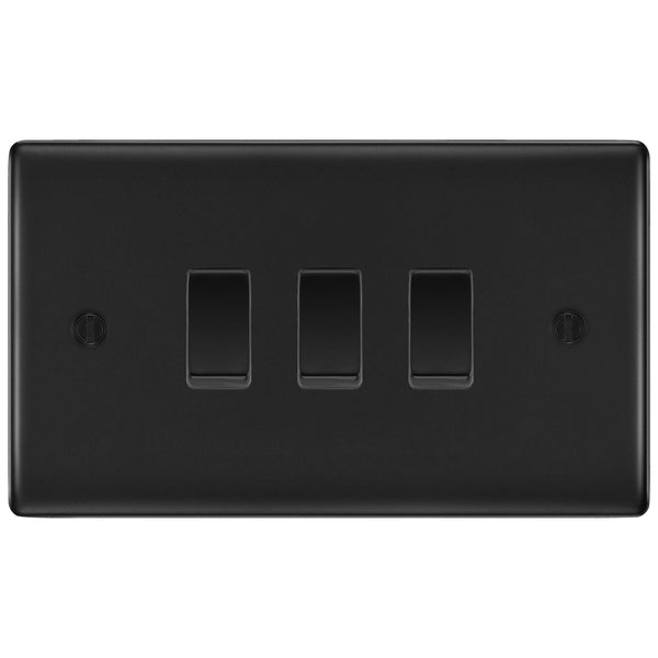 BG Matt Black 3 Gang Switch 2x Intermediate 1x 2 Way Light Switch Custom Grid