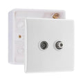 BG Electrical Double Satellite TV Socket Outlet White & 32mm Pattress Back Box