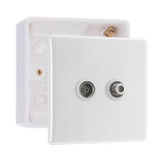BG Electrical Double Satellite TV Socket Outlet White & 32mm Pattress Back Box