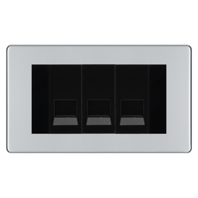 BG Screwless Polished Chrome 3 Gang Master Telephone Socket – Black Insert