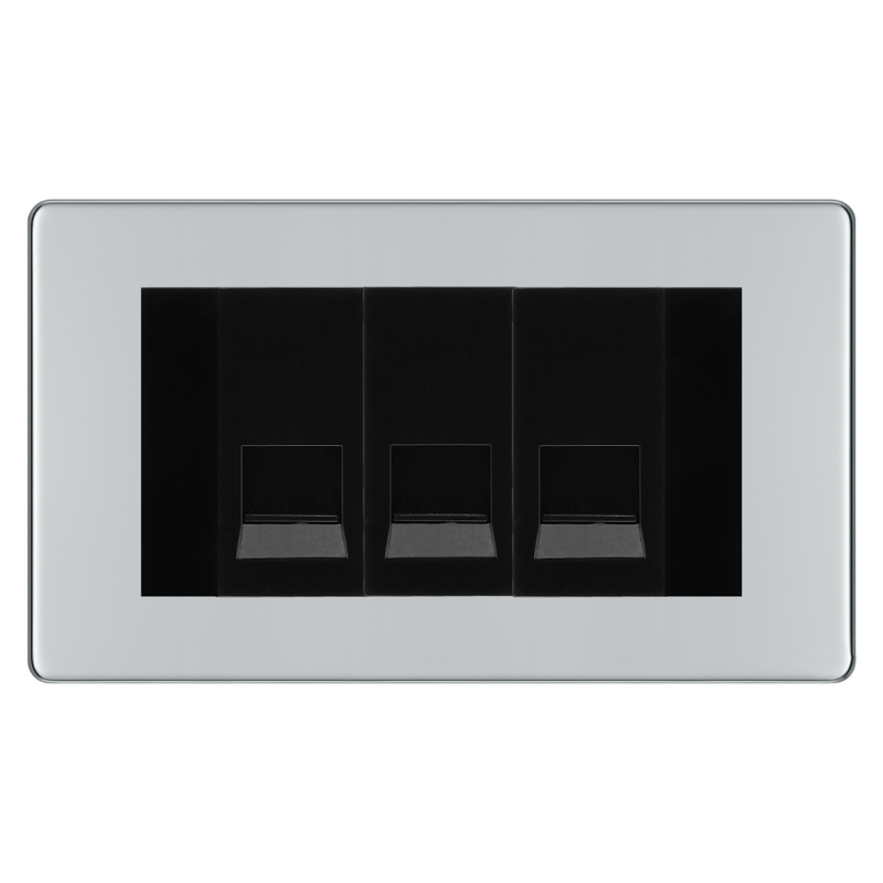 BG Screwless Polished Chrome 3 Gang Master Telephone Socket – Black Insert