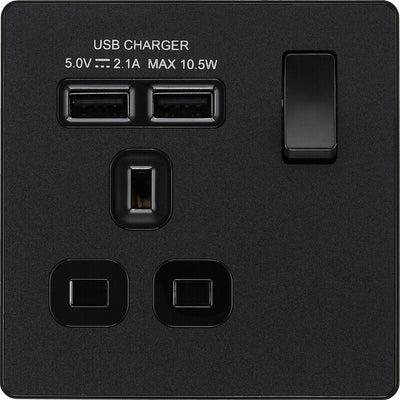 BG Evolve Matt Black Screwless Switches & Sockets Black Inserts Full Range