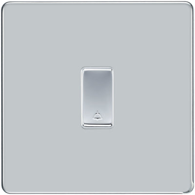 BG Screwless Polished Chrome 1 Gang Retractable Bell Switch with Bell Symbol by British General (Nexus-PC-Screwless-bell-symbol-1G)