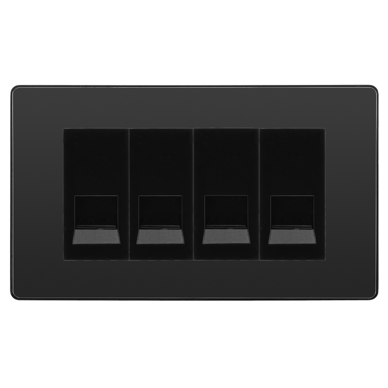 BG Evolve Black Chrome 4 Gang Master Telephone Socket - Black Insert