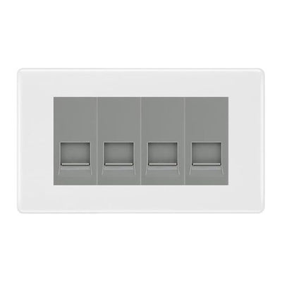 BG White Moulded 4 Gang RJ11 Telephone Socket Euro Module - Grey Insert