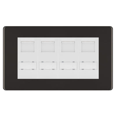 BG Screwless Black Nickel 4 Gang RJ45 Cat6 Data Socket White Inserts by British General (BG-FBNRJ454C5EW)