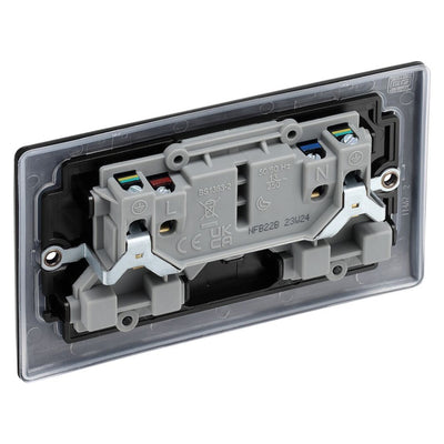 BG Nexus Matt Black 13A Double Switched Socket NFB22B with 25mm Steel Back Box