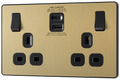 BG Evolve PCDSB22UAC30B Satin Brass 2 Gang 13A Socket-Black Insert