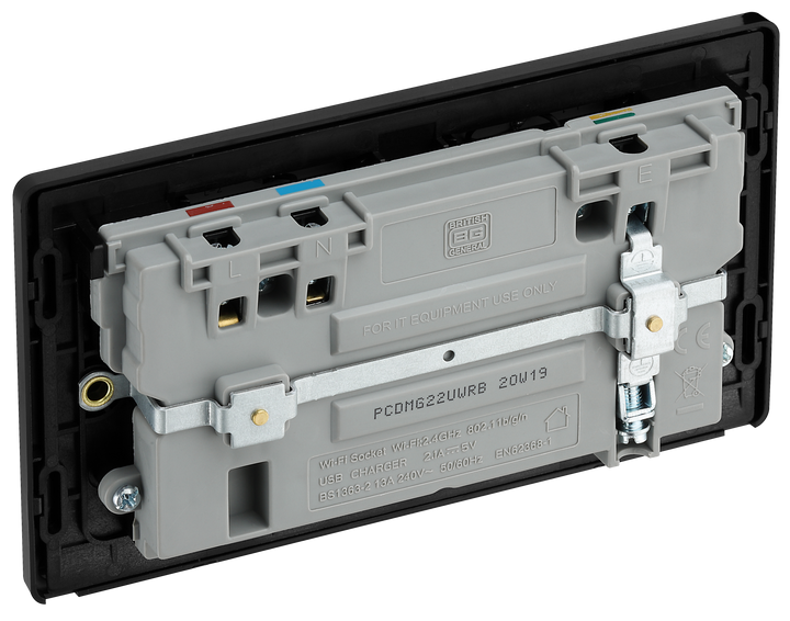 PCDMG22UWRB Back - This Evolve Matt Grey 13A double power socket with integrated Wi-Fi Extender from British General will eliminate dead spots and expand your Wi-Fi coverage.