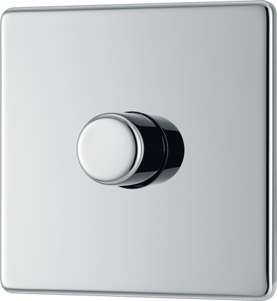 BG Electrical FPC81 Nexus Flatplate Screwless Polished Chrome 1 Gang 200W 2 Way Trailing-Edge Push Dimmer Switch