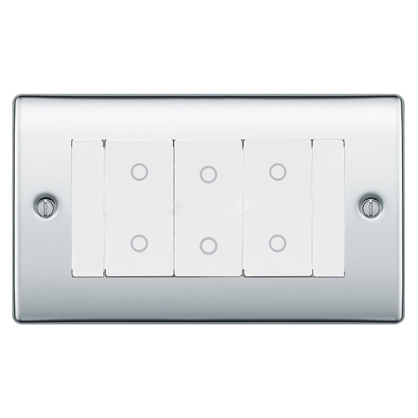 BG Nexus Polished Chrome Triple Master Touch Dimmer Switch White Inserts NPCTDM3W