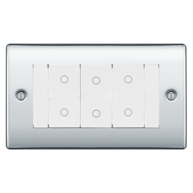 BG Nexus Polished Chrome Triple Master Touch Dimmer Switch White Inserts NPCTDM3W