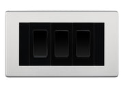 BG Brushed Steel Screwless 3G Switch 1x Intermediate 2x 2 Way Switch - Black Insert by British General (BG-SCRL-BS-3G-Combo-2x 2WAY-1x INT-BL)