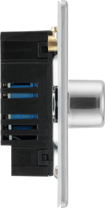 BG Electrical FBS83 Nexus Flatplate Screwless Brushed Steel 3 Gang 200W 2 Way Trailing-Edge Push Dimmer Switch
