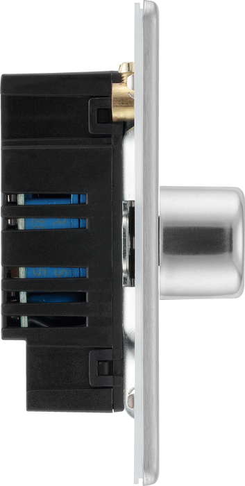 FBS83 Side - This trailing edge triple dimmer switch from British General allows you to control your light levels and set the mood. The intelligent electronic circuit monitors the connected load and provides a soft-start with protection against thermal.