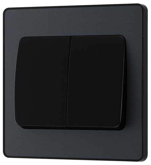 PCDMG42WB Front - This Evolve Matt Grey 20A 16AX double light switch from British General can operate 2 different lights, whilst the 2 way switching allows a second switch to be added to the circuit to operate the same light from another location (e.g. at the top and bottom of the stairs).