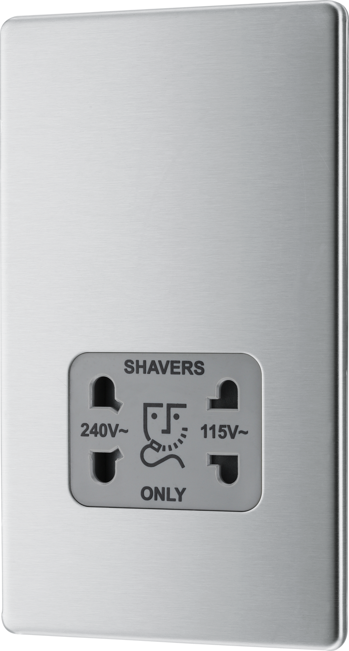 FBS20G Front - This dual voltage shaver socket from British General is suitable for use with 240V and 115V shavers and electric toothbrushes.