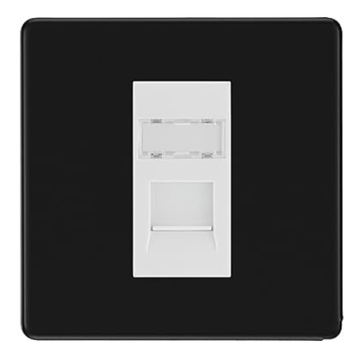 BG Screwless Matt Black Single 1 Gang RJ45 Data Socket FFBRJ451W White Insert by British General