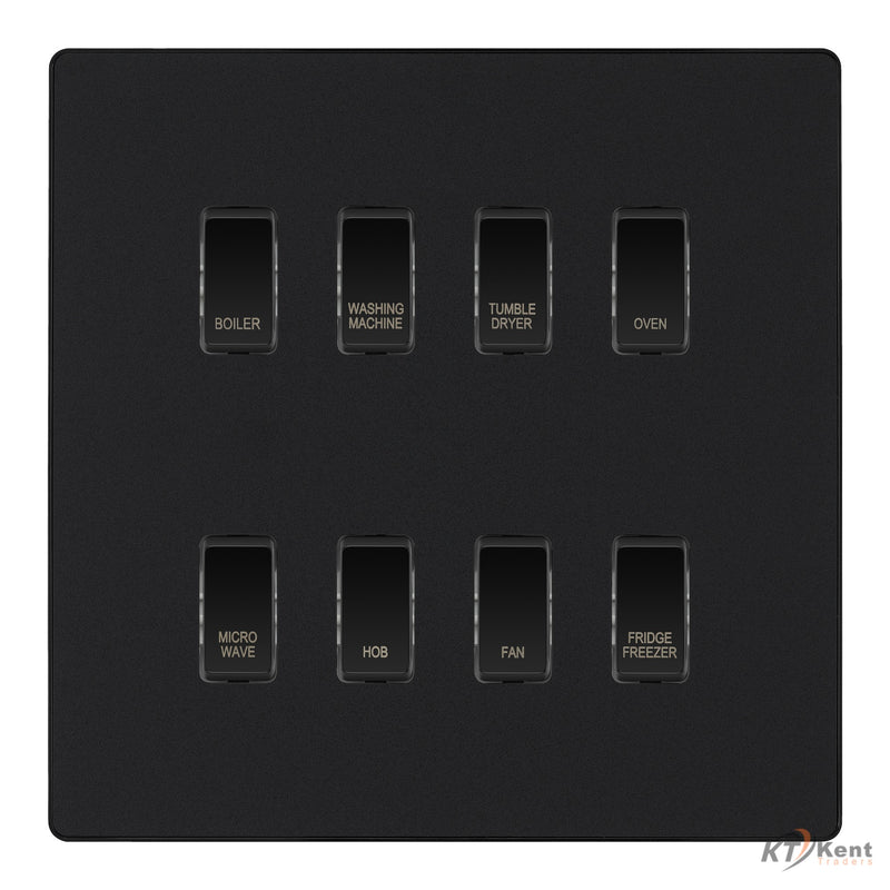 BG Evolve Matt Black Custom Appliance Grid Switch 8 Gang Screwless