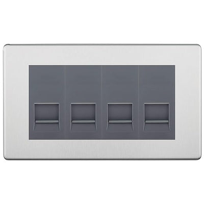 BG Screwless Brushed Steel 4 Gang IDC Secondary Telephone Socket - Grey Insert by British General (BG-FBSBTS4G)