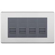 BG Screwless Brushed Steel 4 Gang IDC Secondary Telephone Socket - Grey Insert by British General (BG-FBSBTS4G)