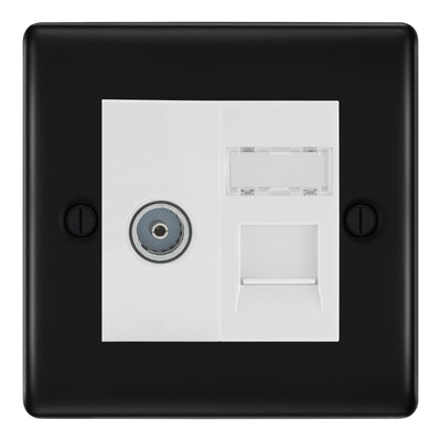 BG Nexus Matt Black TV Aerial & RJ45 CAT6 Data Socket - White Insert