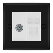 BG Nexus Matt Black TV Aerial & RJ45 CAT6 Data Socket - White Insert