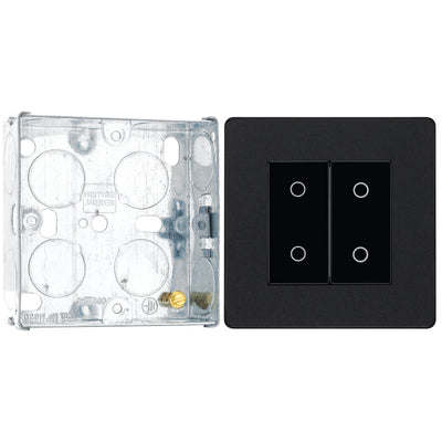 BG Evolve Matt Black 2 Gang 200W Trailing Edge Secondary Touch Dimmer PCDMBTDS2B with 25mm Steel Back Box
