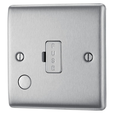 BG Nexus Brushed Steel 13A Unswitched Spur + Cable Outlet NBS55 with 35mm Steel Back Box