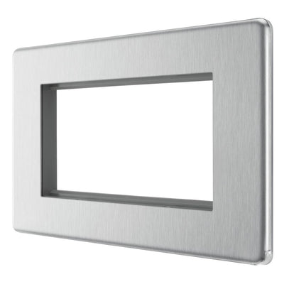 BG Screwless Brushed Steel 4G Faceplate with 45W USB A+C Charger Modules - White Insert