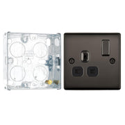 BG Nexus Black Nickel 13A Switched Single Socket NBN21B and 25mm Steel Back Box by British General (BG-NBN21B+HGS02)