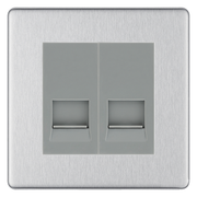 BG Screwless Brushed Steel Double Master Telephone Socket – Grey Insert by British General (BG-FBSBTM2G)