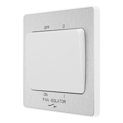 BG Evolve Brushed Steel 10A Triple Pole Fan Isolator Switch PCDBS15W with 35mm Steel Back Box