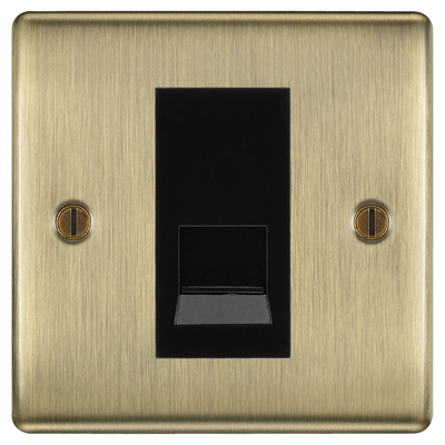 BG Nexus Antique Brass Single Master Telephone Socket, Screw Terminal - Black Inserts by British General (BG-NABBTMS1B)