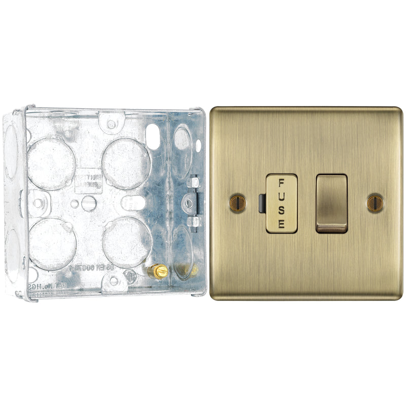 BG Nexus Antique Brass 13A Switched Fused Connection Unit NAB50 with 35mm Steel Back Box